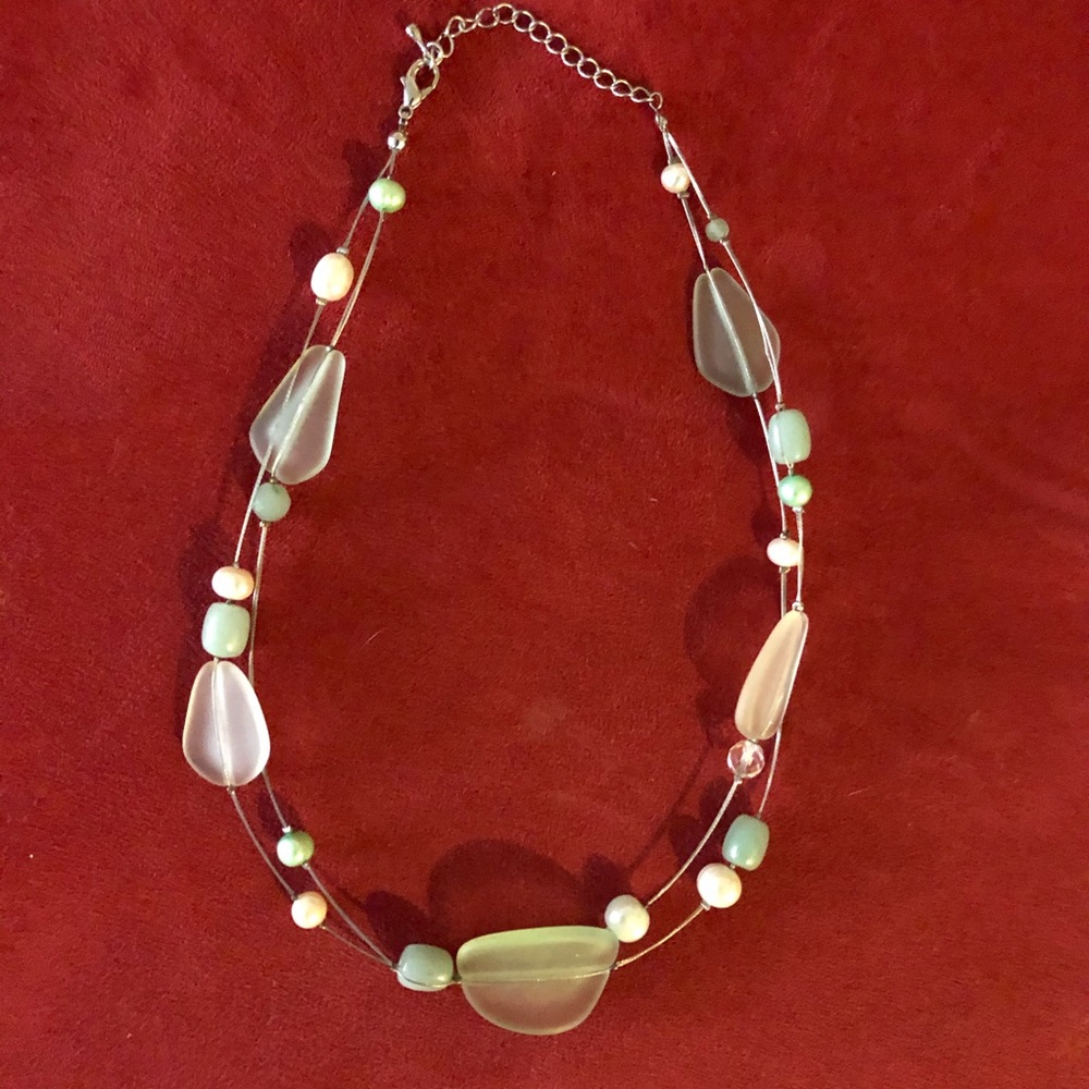 Sea glass and fresh water pearl necklace- OS